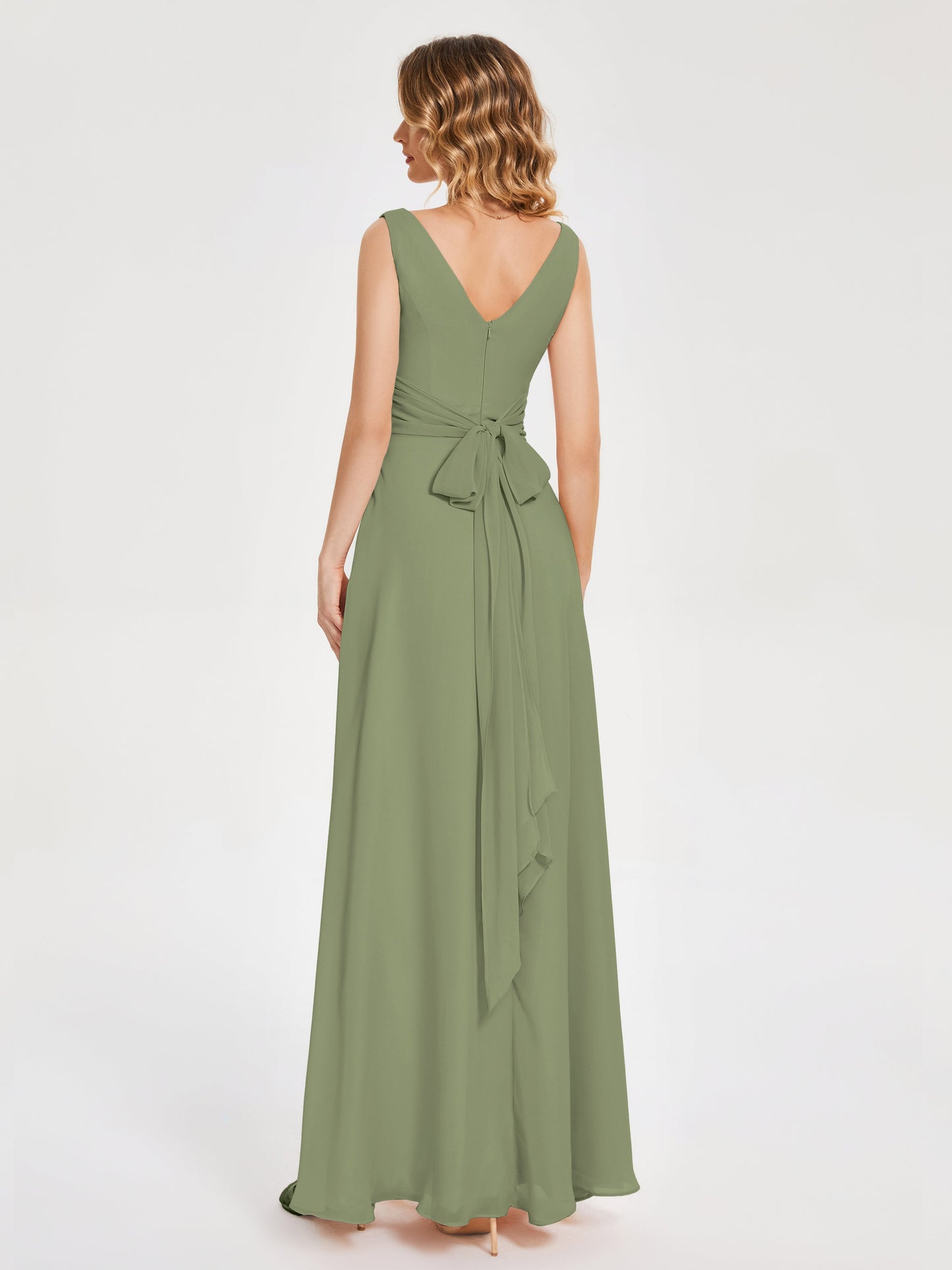 Lucille Simple V-neck Bridesmaid Dress with Pockets