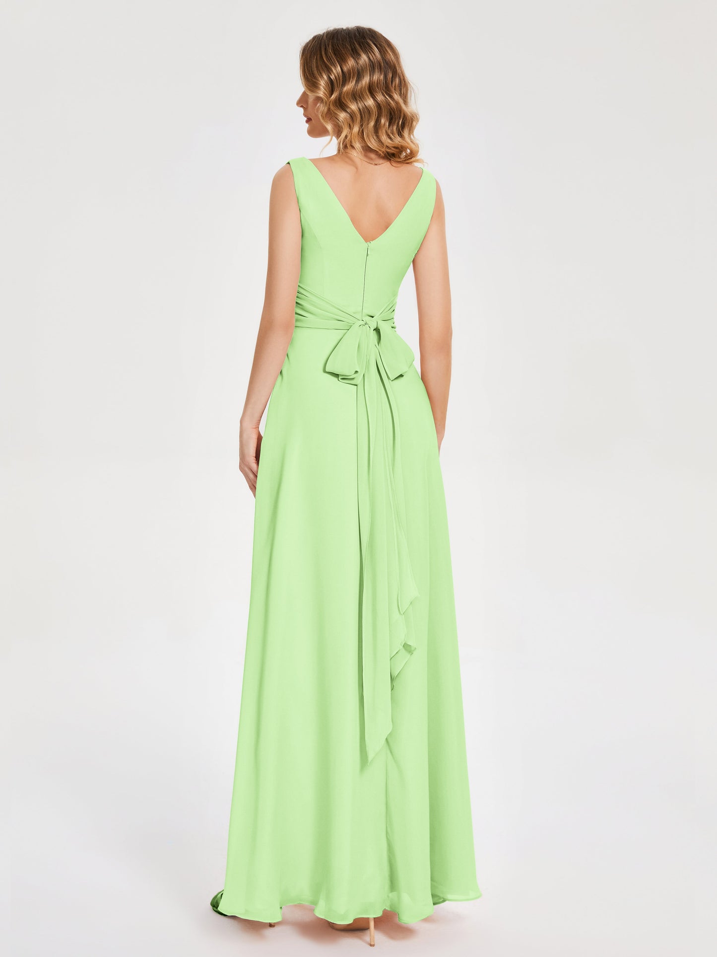 Lucille Simple V-neck Bridesmaid Dress with Pockets