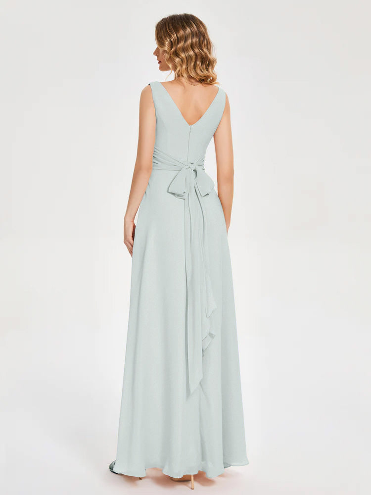Lucille Simple V-neck Bridesmaid Dress with Pockets