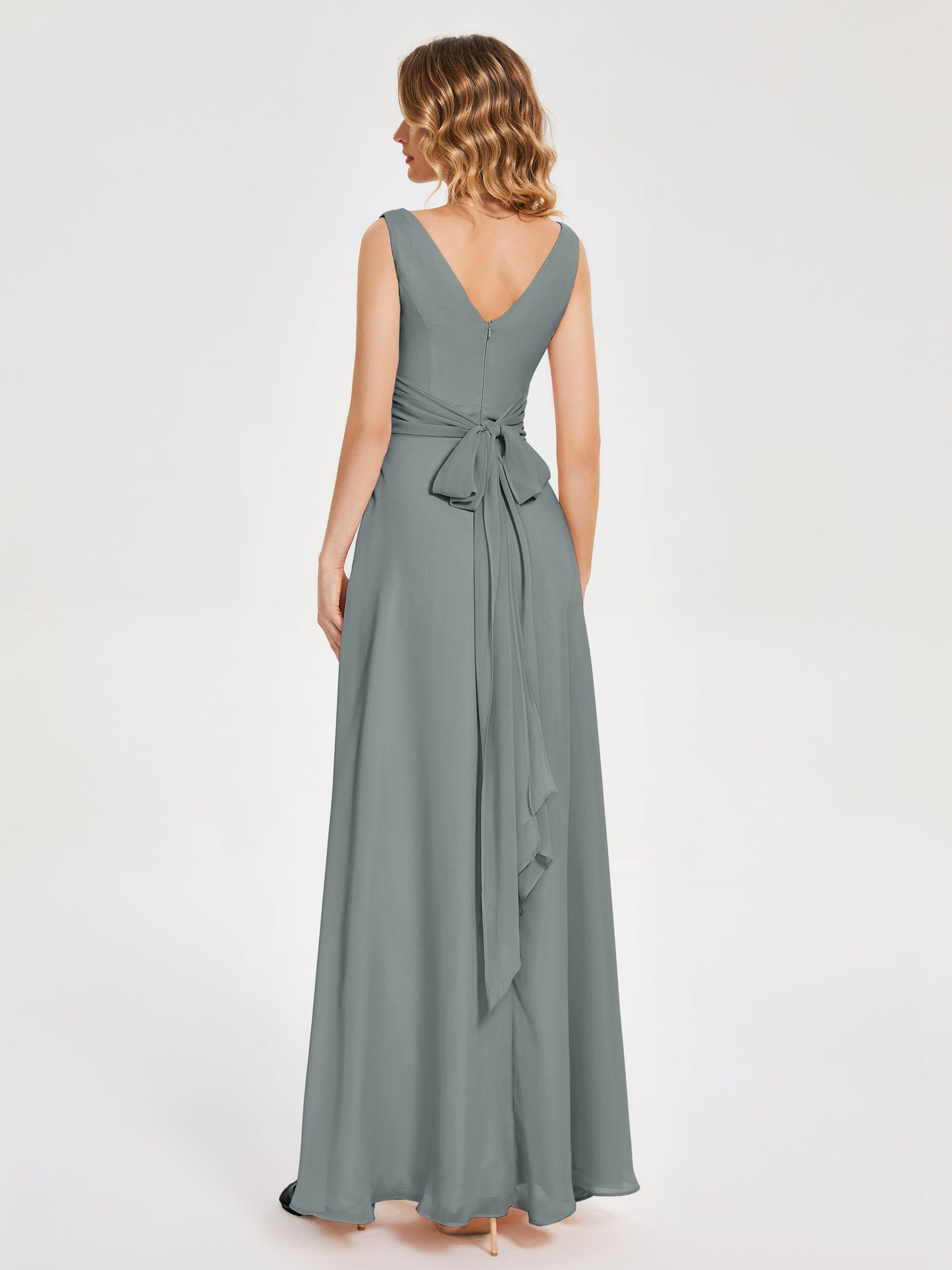 Lucille Simple V-neck Bridesmaid Dress with Pockets