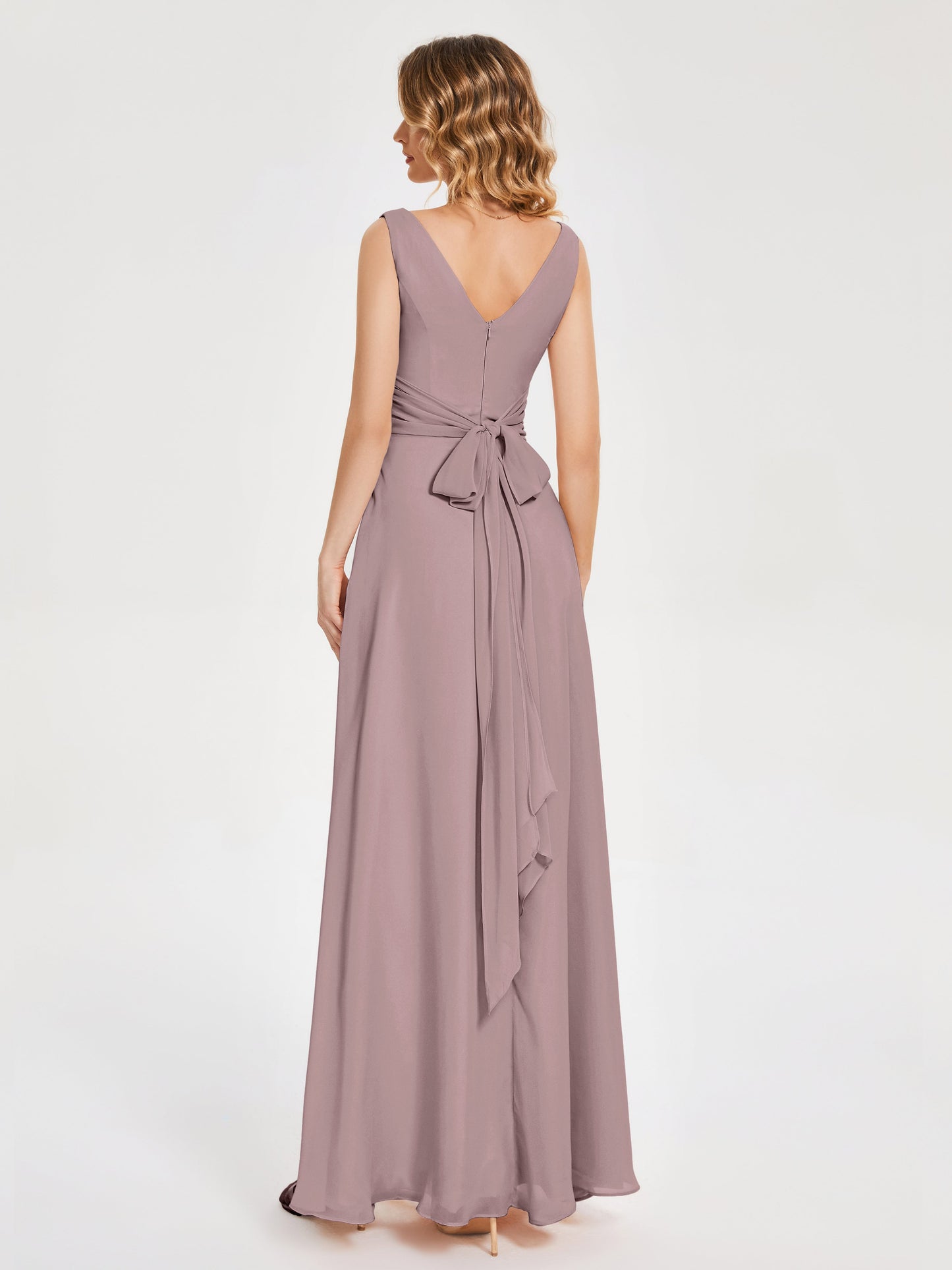 Lucille Simple V-neck Bridesmaid Dress with Pockets