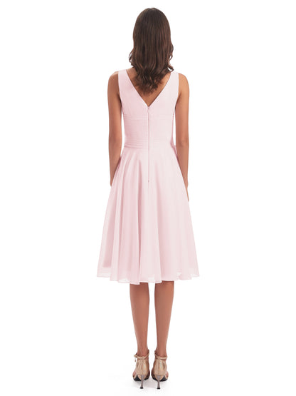 Caylee Knee Length V-neck Asymmetrical Chiffon Bridesmaid Dresses