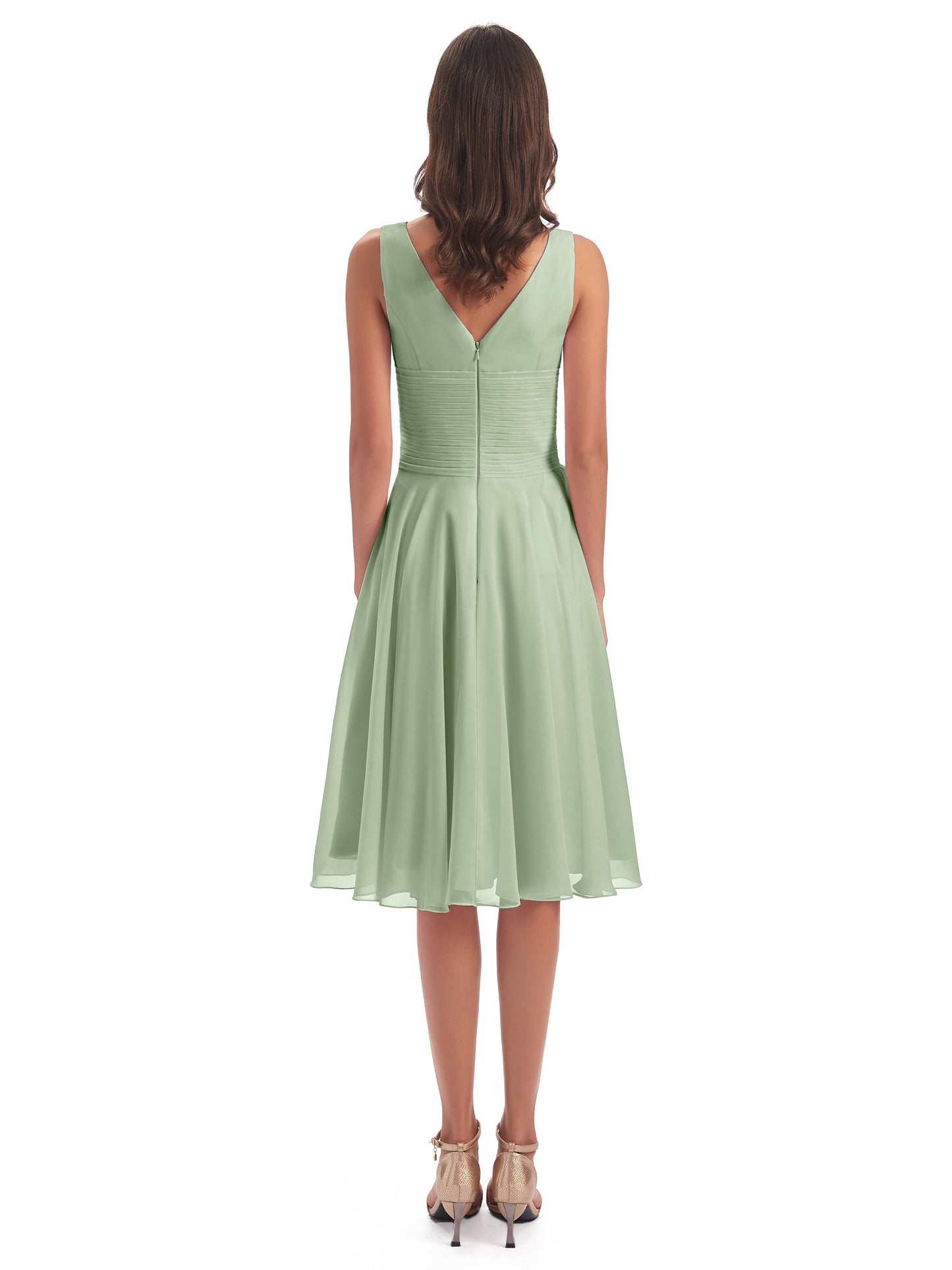 Caylee Knee Length V-neck Asymmetrical Chiffon Bridesmaid Dresses