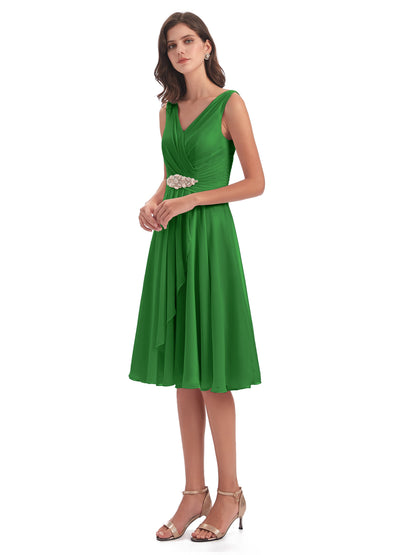 Caylee Knee Length V-neck Asymmetrical Chiffon Bridesmaid Dresses