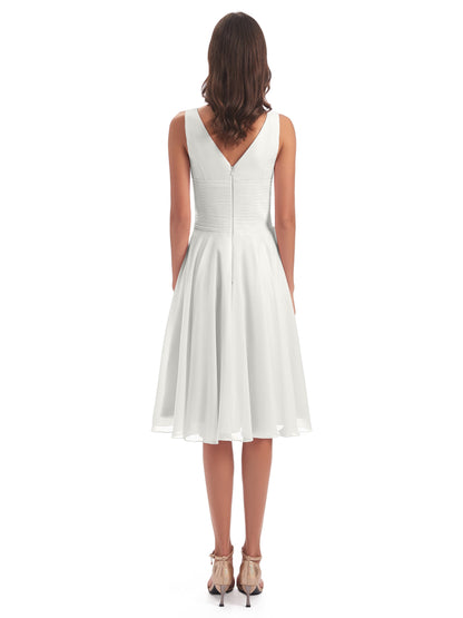 Caylee Knee Length V-neck Asymmetrical Chiffon Bridesmaid Dresses
