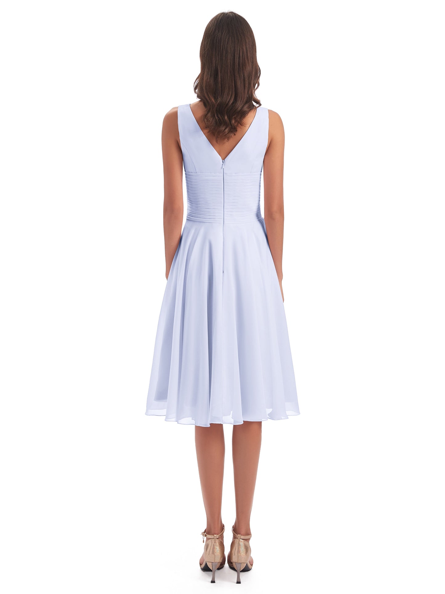 Caylee Knee Length V-neck Asymmetrical Chiffon Bridesmaid Dresses