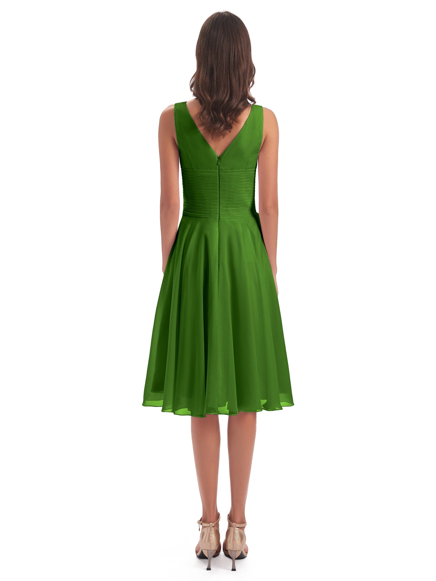 Caylee Knee Length V-neck Asymmetrical Chiffon Bridesmaid Dresses