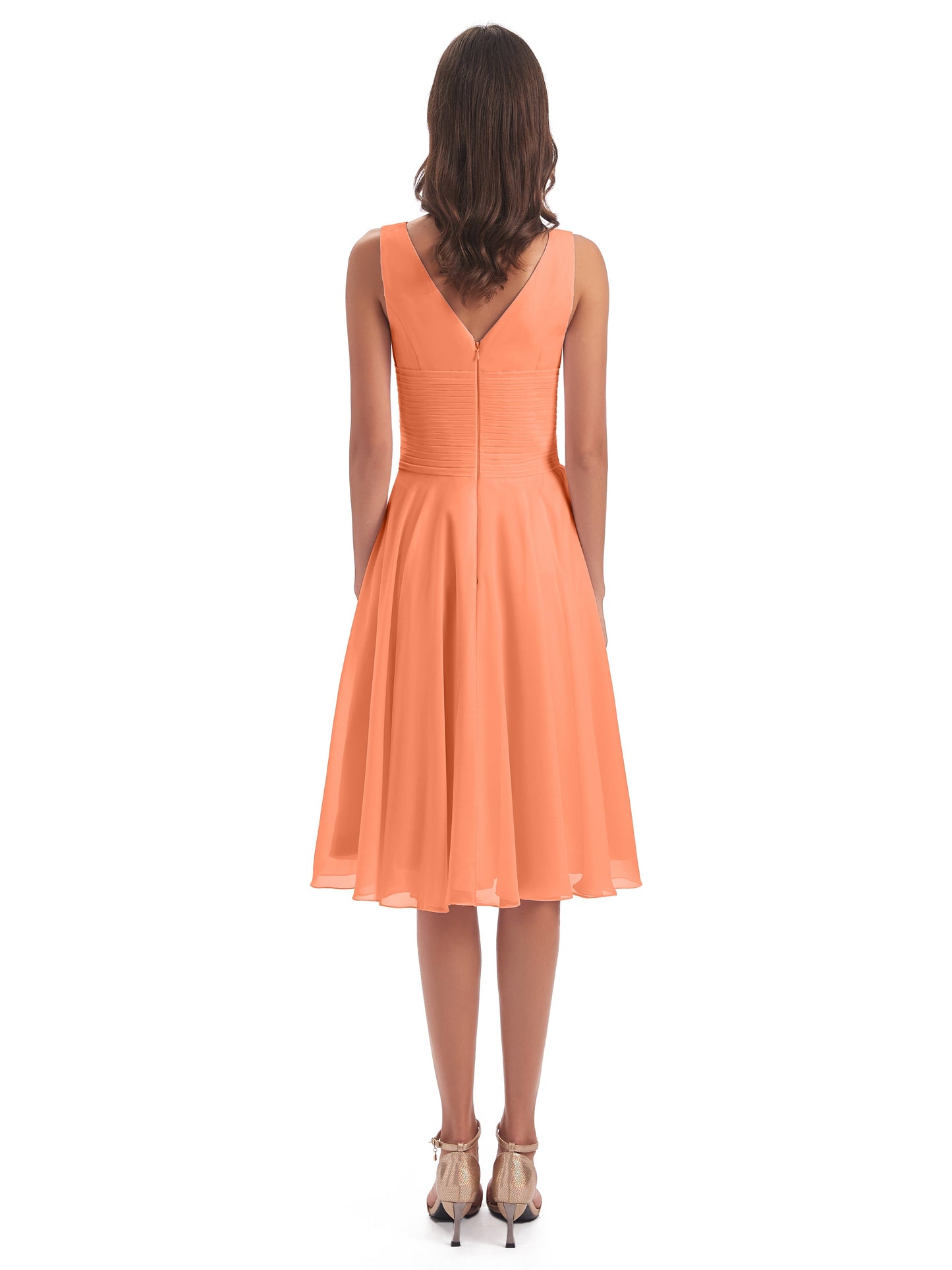 Caylee Knee Length V-neck Asymmetrical Chiffon Bridesmaid Dresses