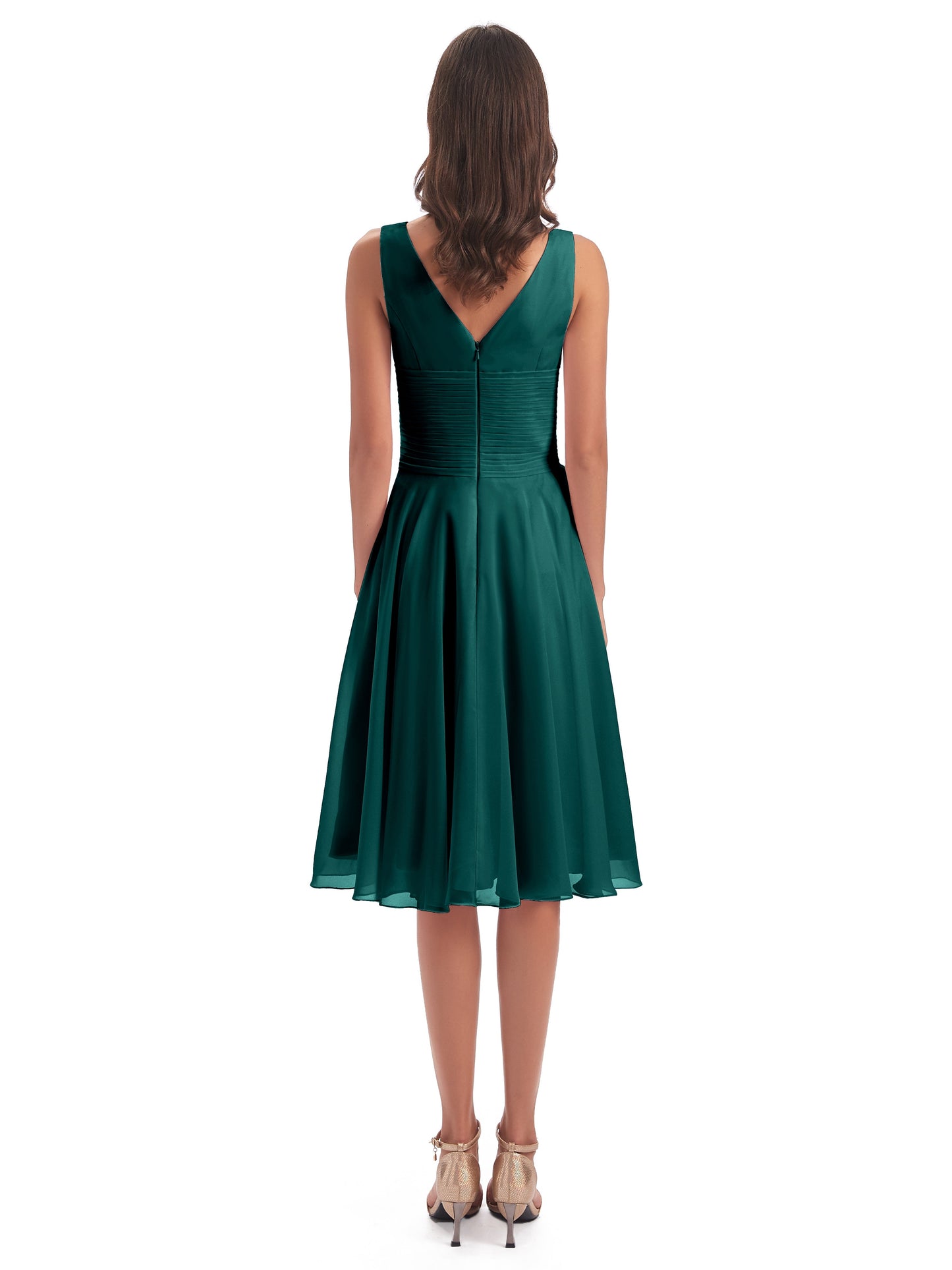 Caylee Knee Length V-neck Asymmetrical Chiffon Bridesmaid Dresses