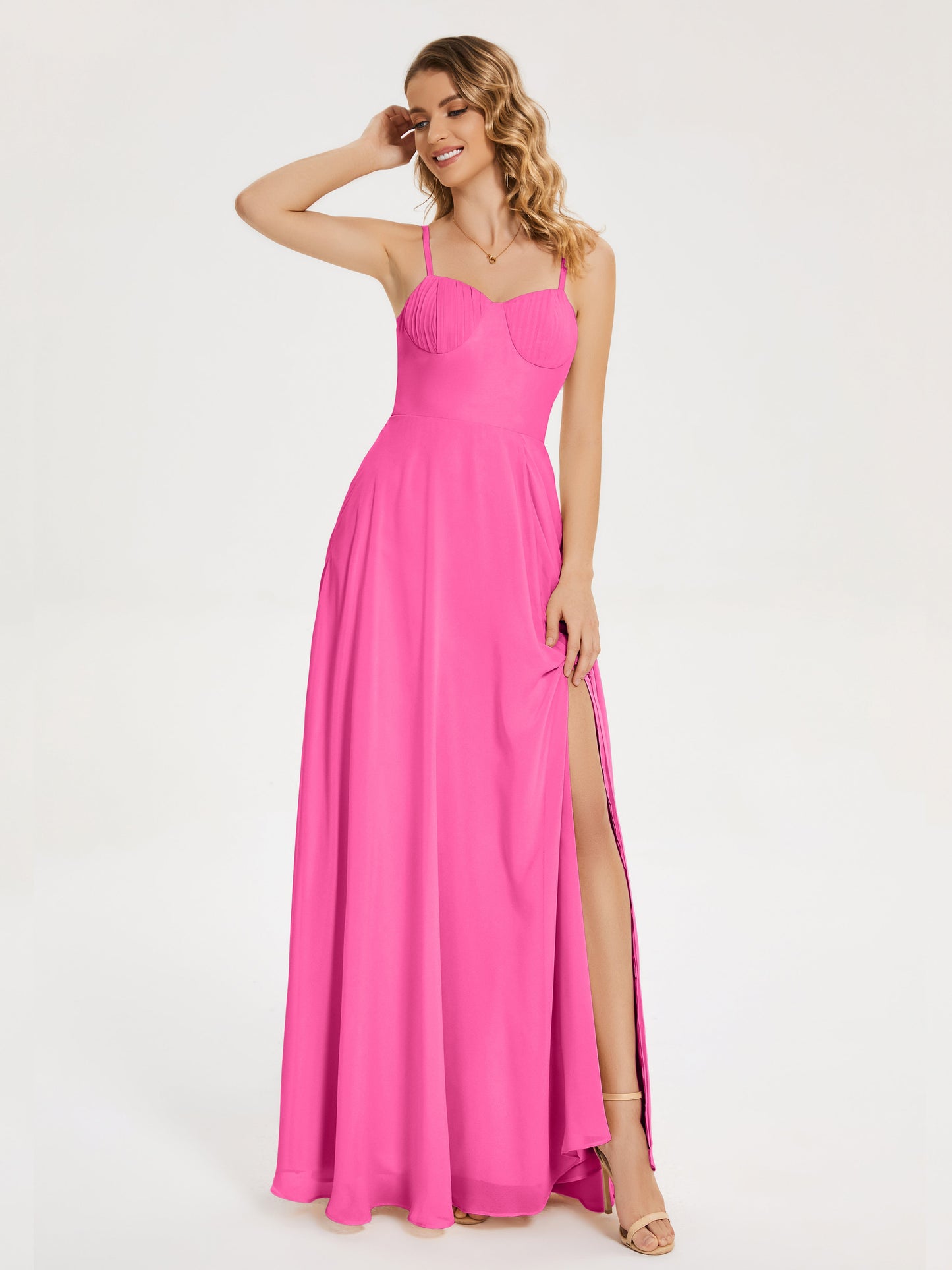 Ruth Spaghetti Straps A-line Bridesmaid Dress with Slit