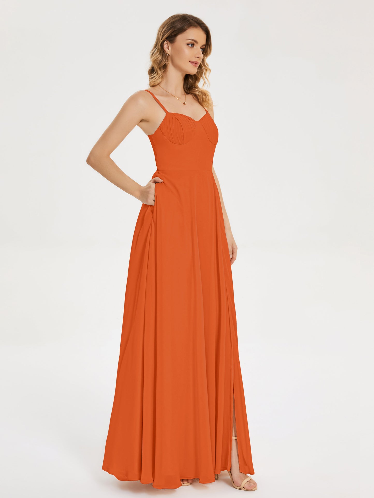 Ruth Spaghetti Straps A-line Bridesmaid Dress with Slit