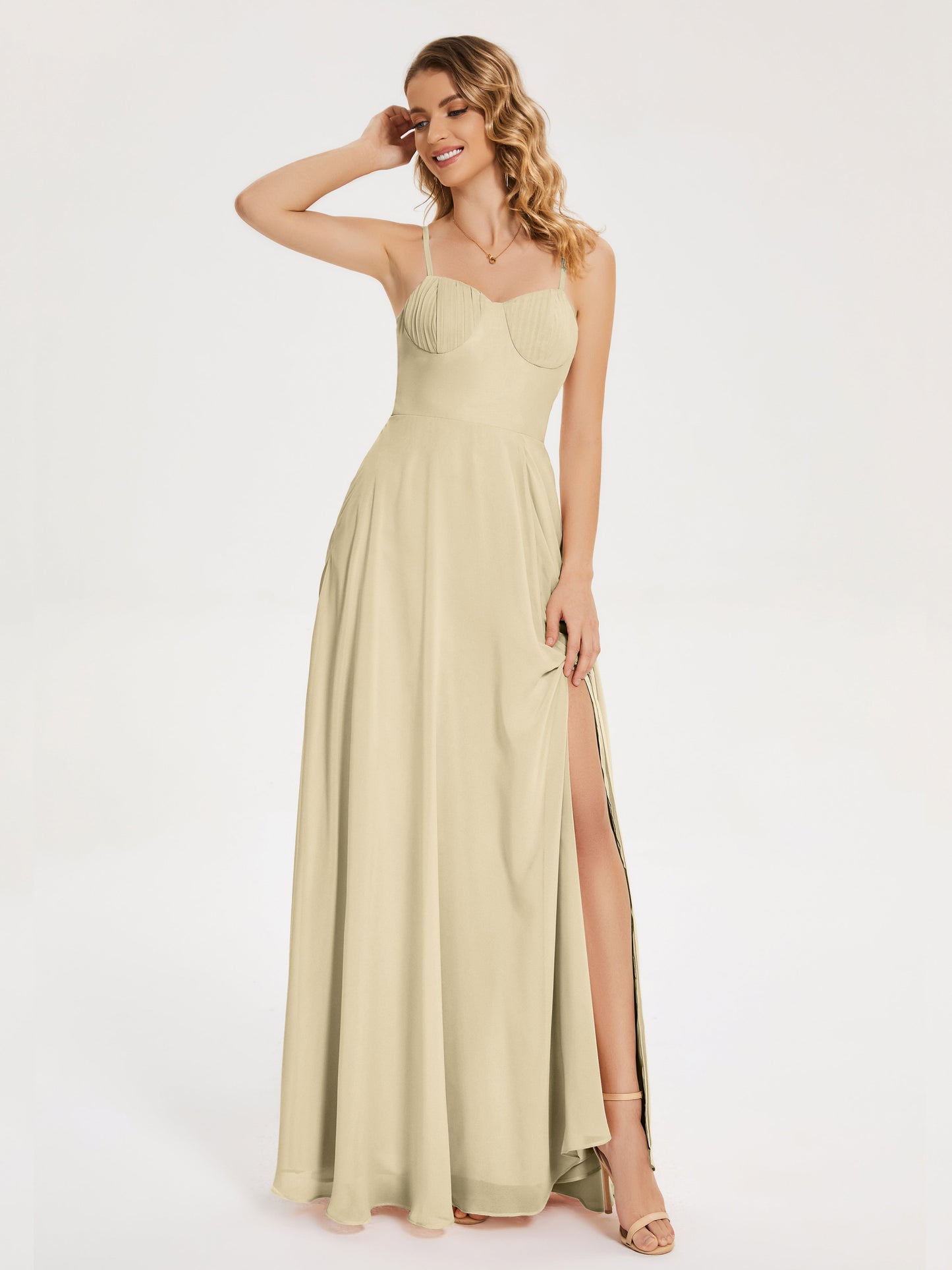 Ruth Spaghetti Straps A-line Bridesmaid Dress with Slit