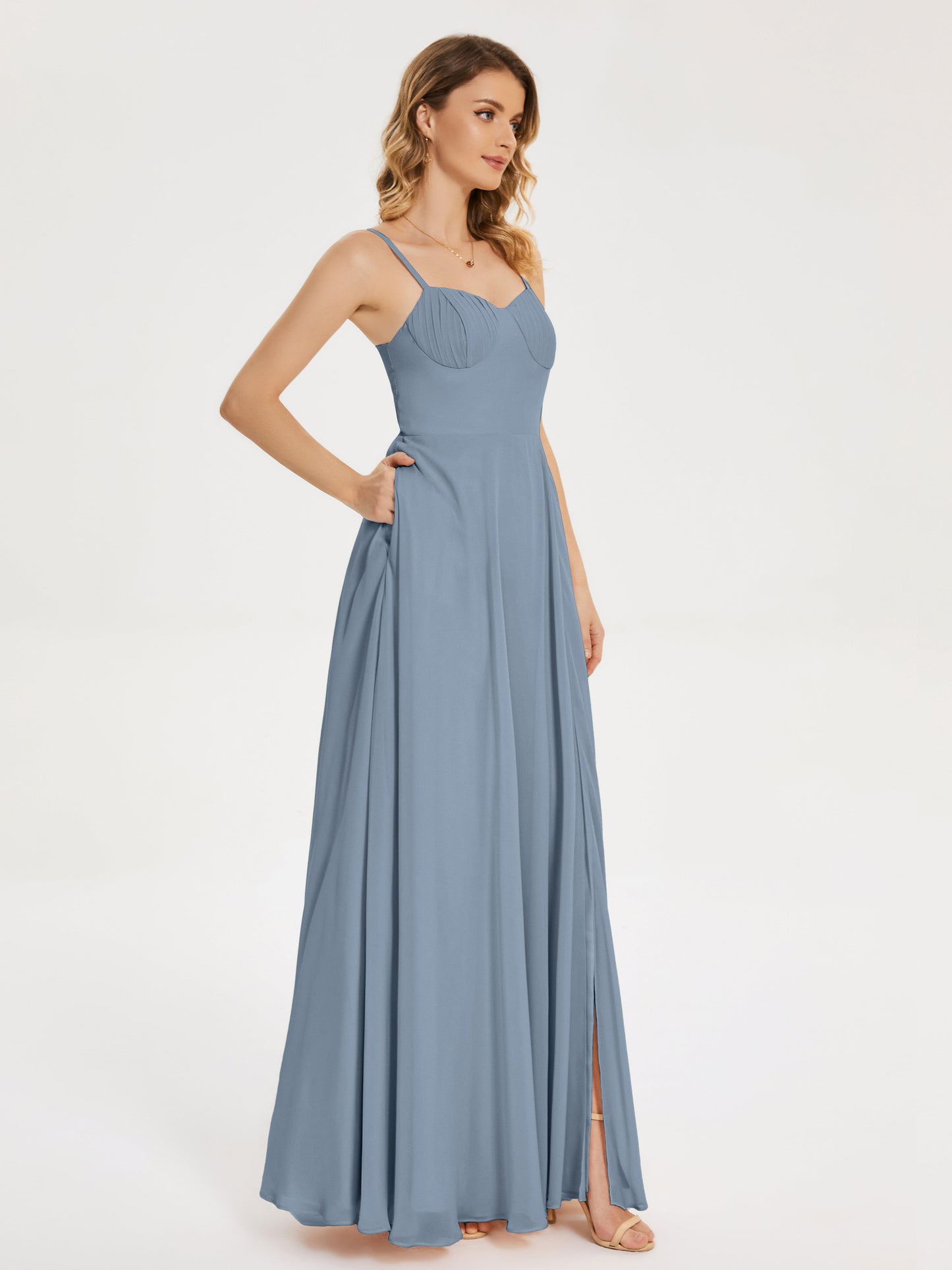 Ruth Spaghetti Straps A-line Bridesmaid Dress with Slit
