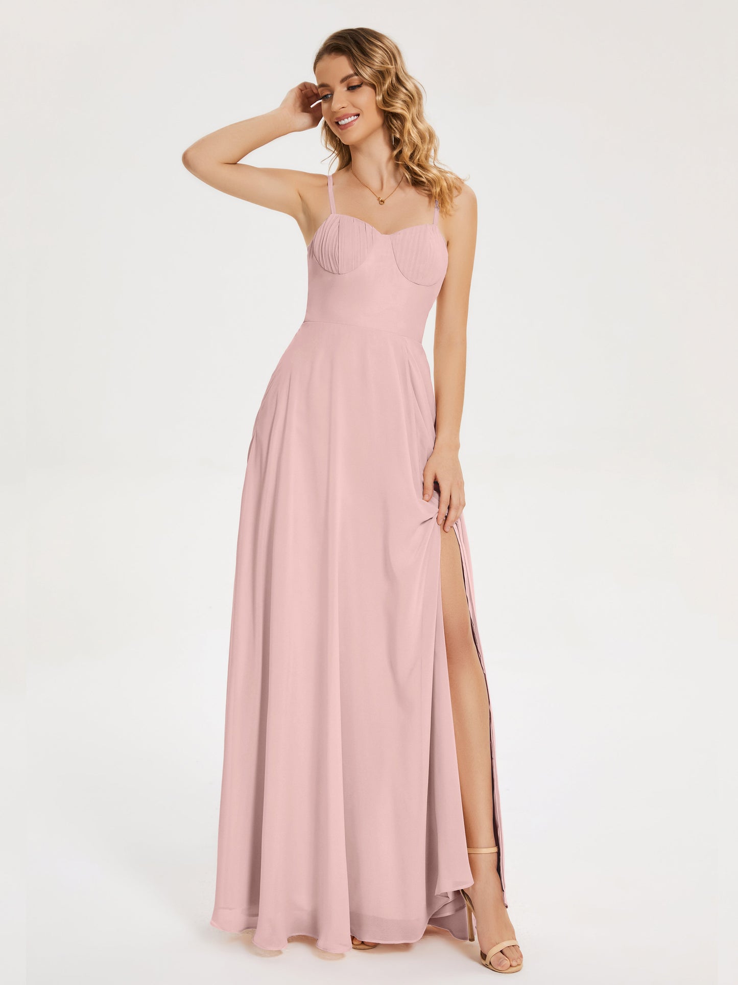 Ruth Spaghetti Straps A-line Bridesmaid Dress with Slit