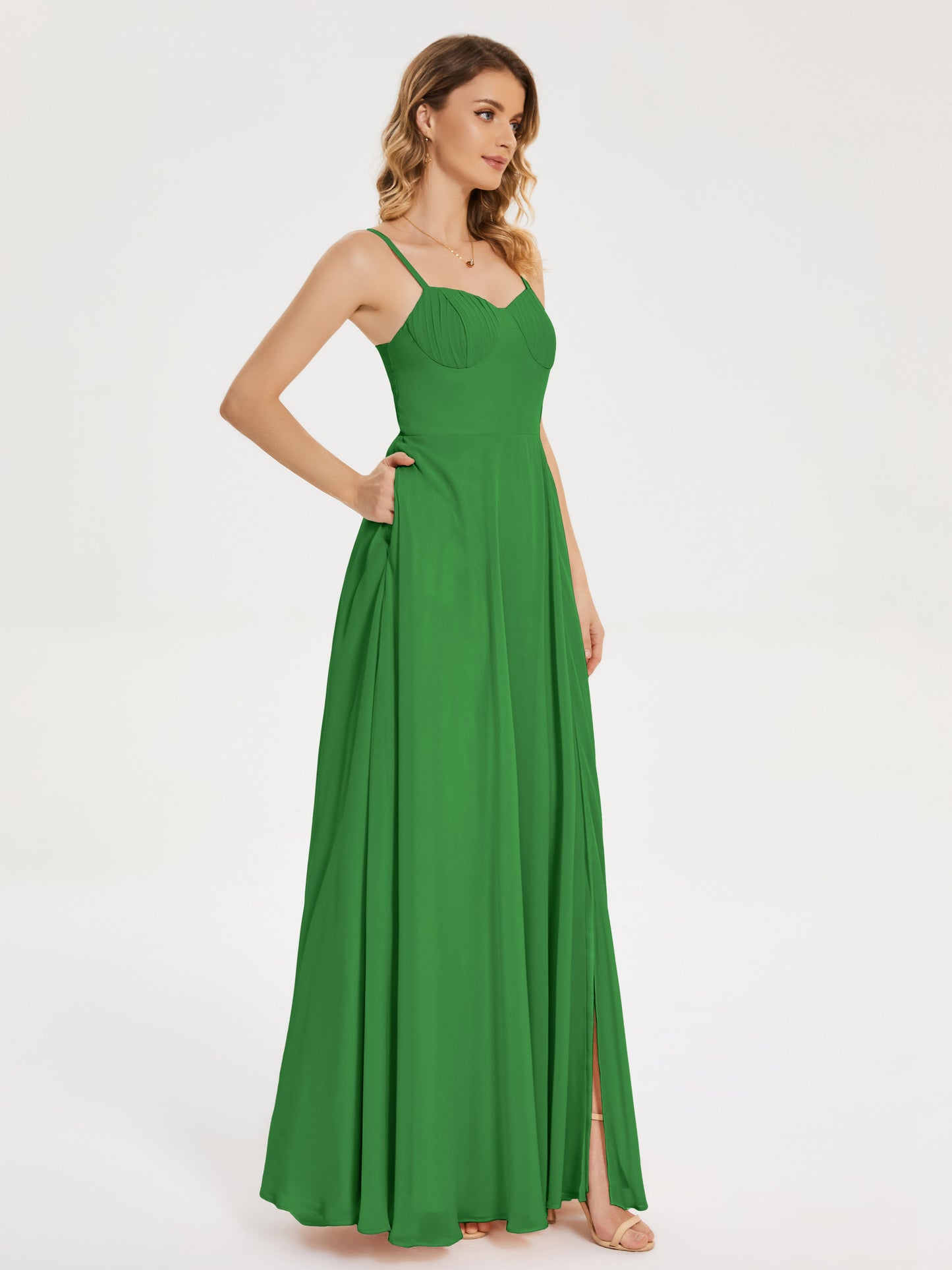 Ruth Spaghetti Straps A-line Bridesmaid Dress with Slit