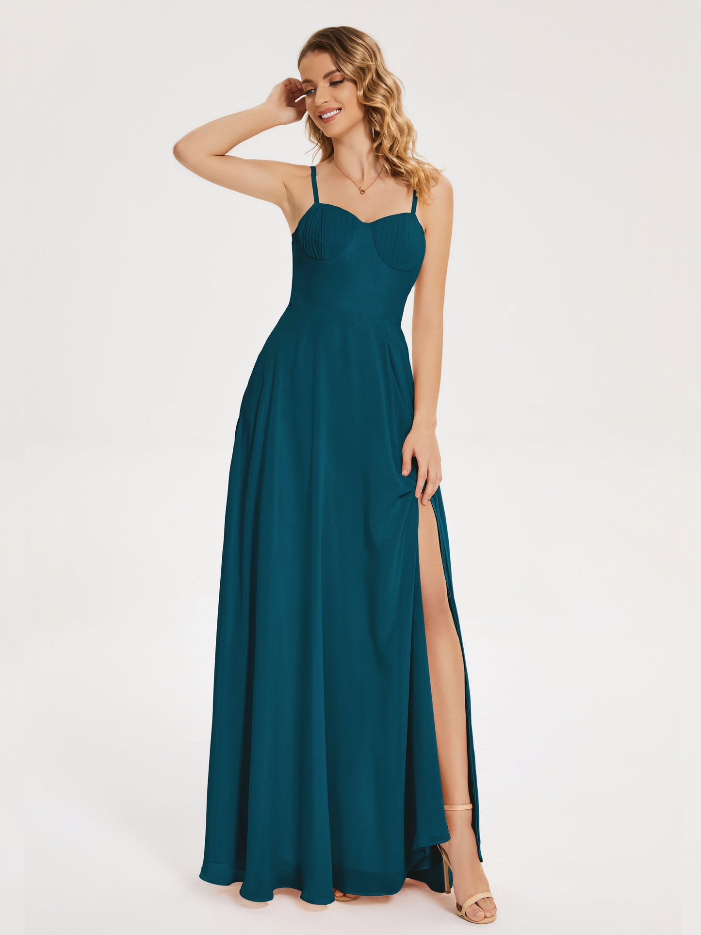 Ruth Spaghetti Straps A-line Bridesmaid Dress with Slit
