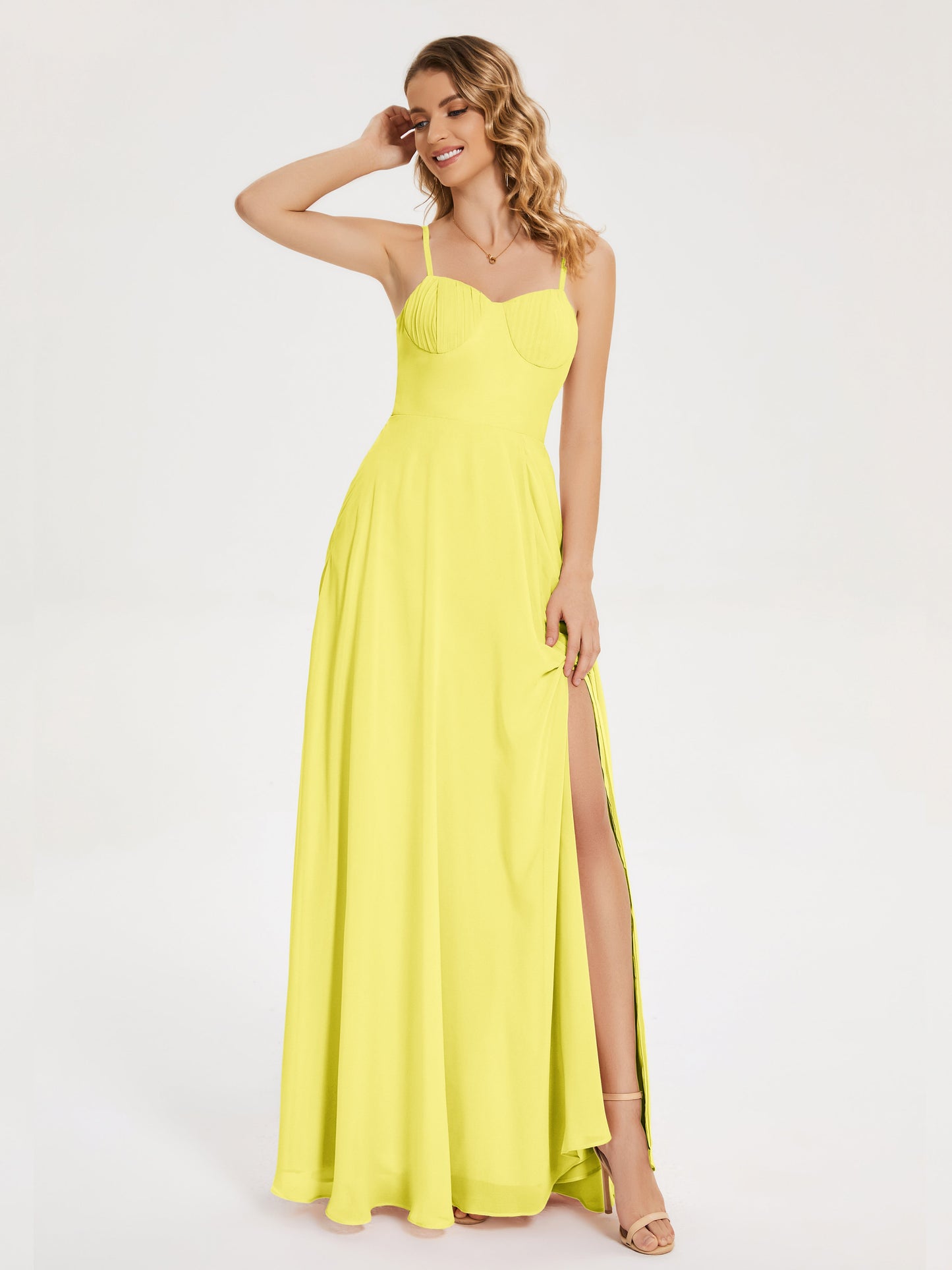 Ruth Spaghetti Straps A-line Bridesmaid Dress with Slit