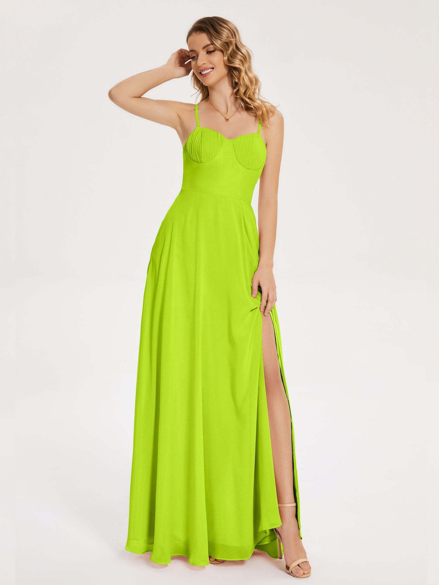 Ruth Spaghetti Straps A-line Bridesmaid Dress with Slit