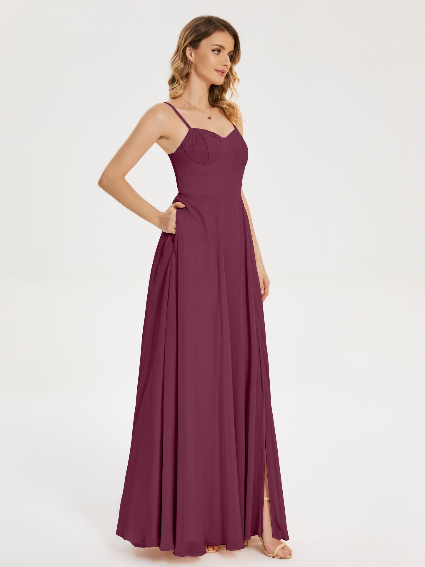 Ruth Spaghetti Straps A-line Bridesmaid Dress with Slit