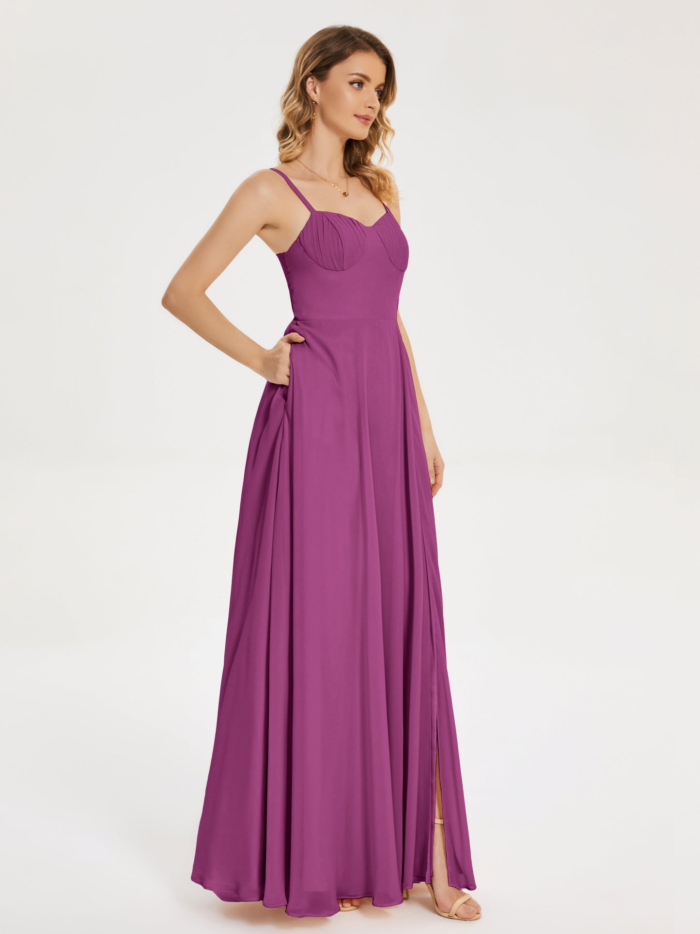 Ruth Spaghetti Straps A-line Bridesmaid Dress with Slit
