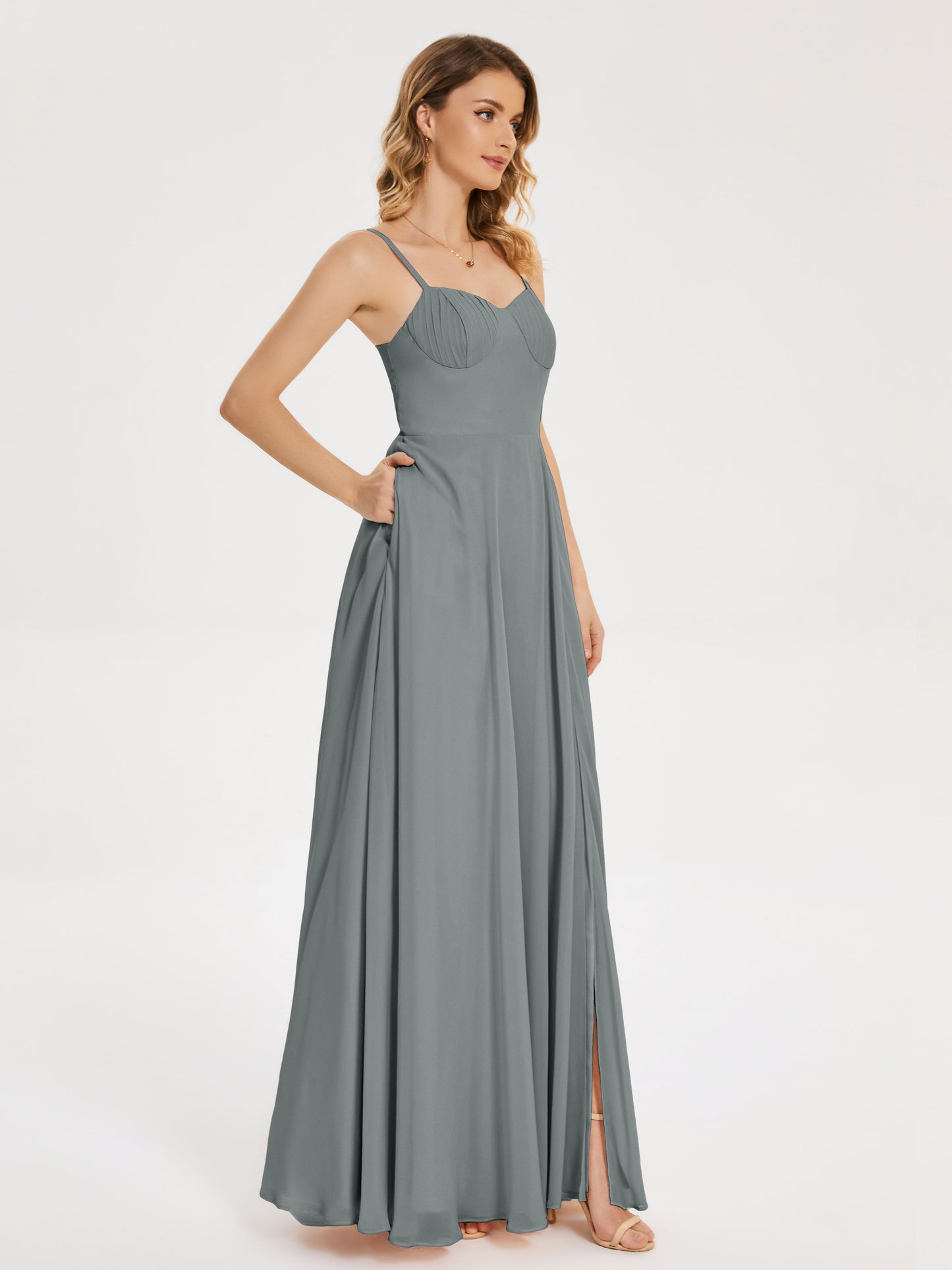 Ruth Spaghetti Straps A-line Bridesmaid Dress with Slit