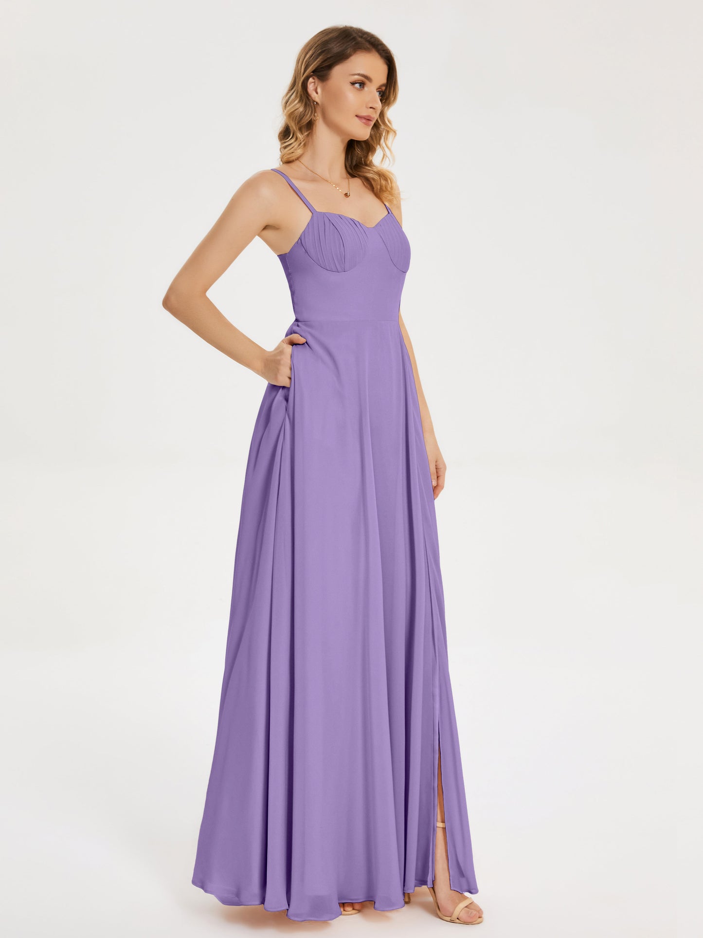 Ruth Spaghetti Straps A-line Bridesmaid Dress with Slit
