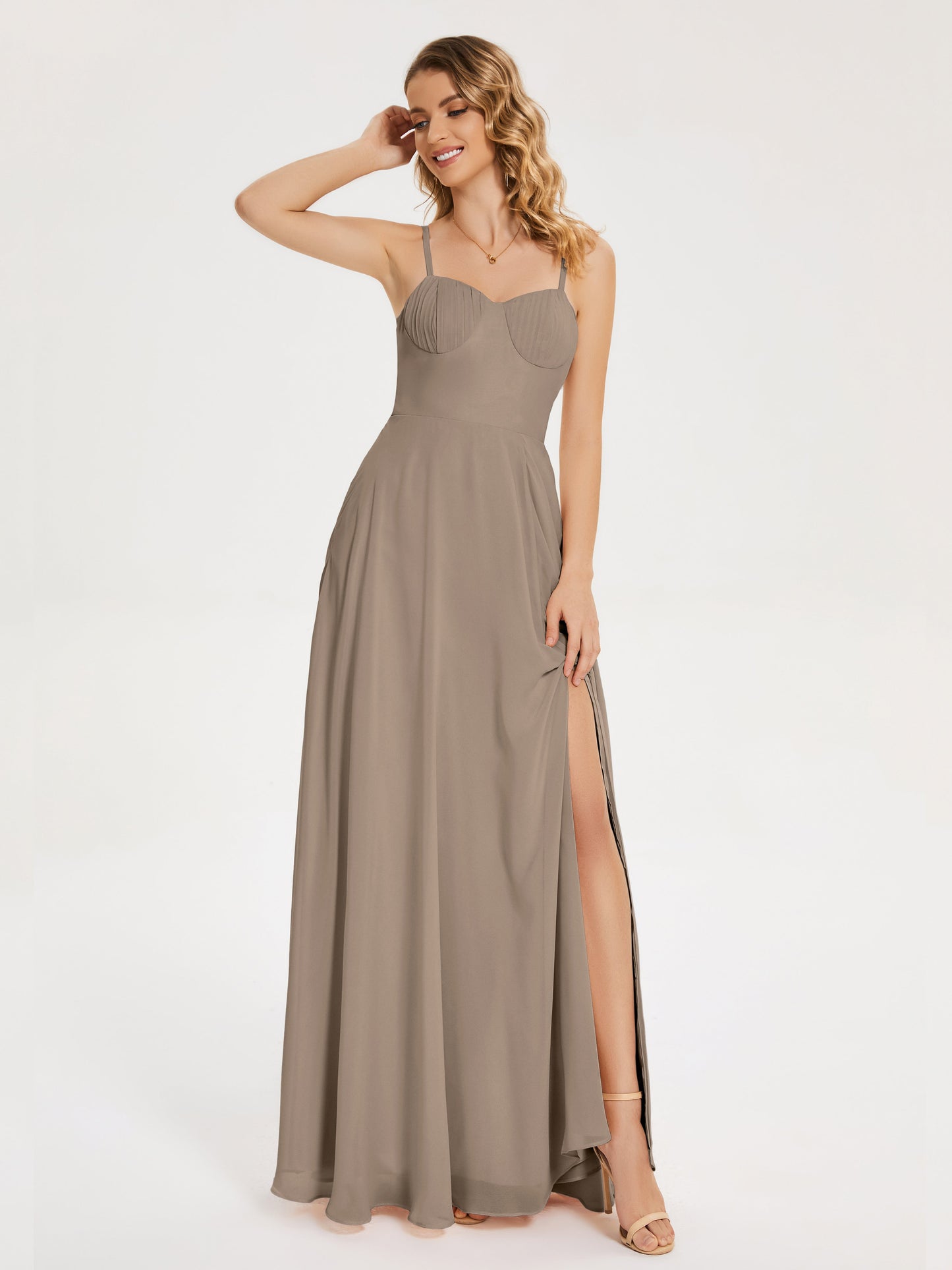 Ruth Spaghetti Straps A-line Bridesmaid Dress with Slit