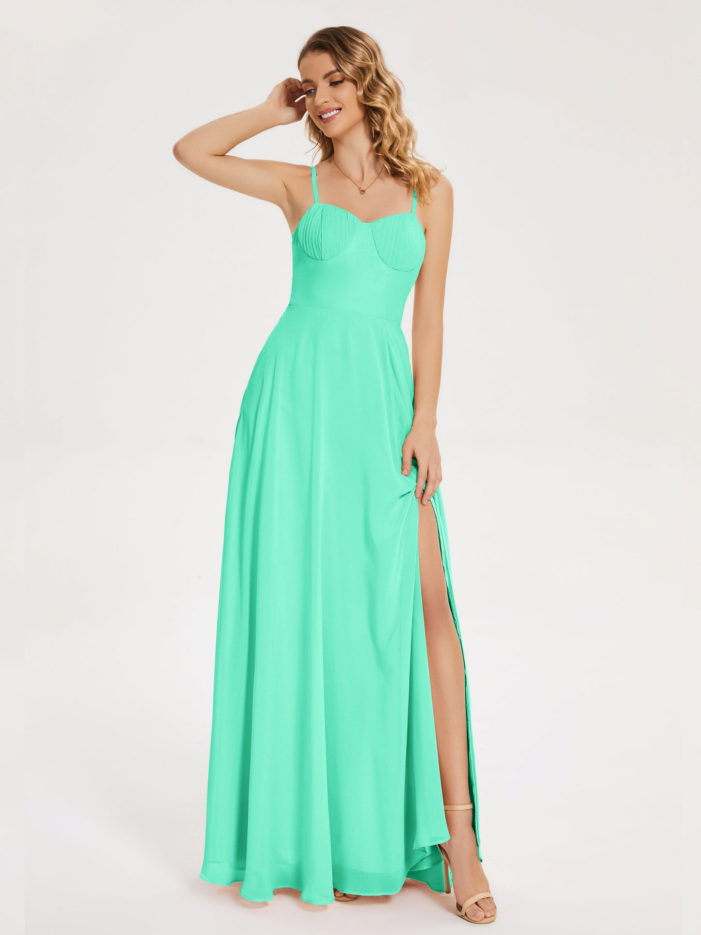 Ruth Spaghetti Straps A-line Bridesmaid Dress with Slit