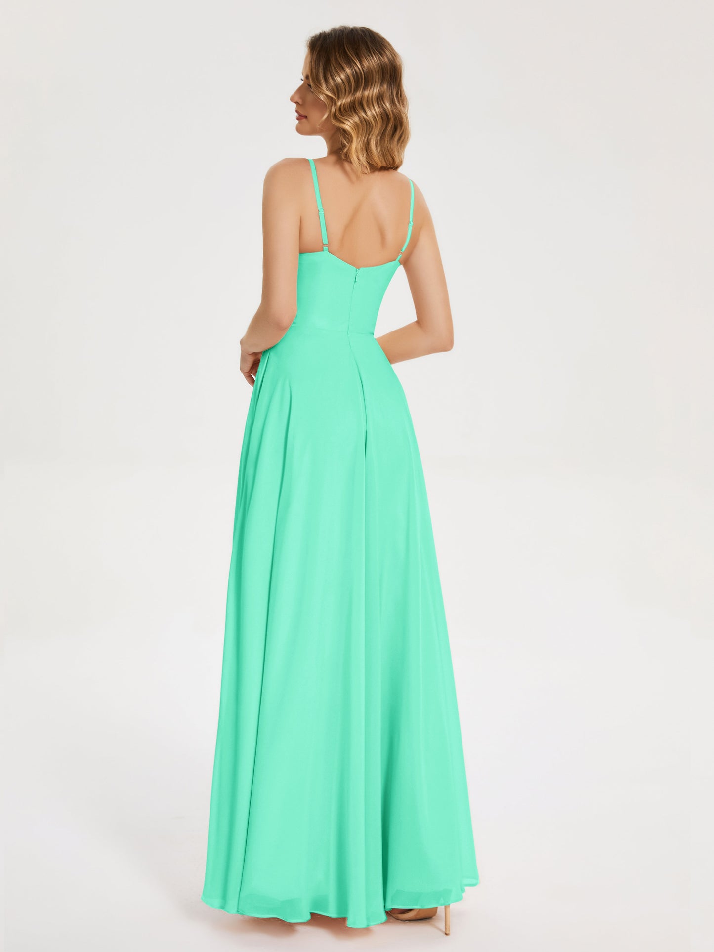 Ruth Spaghetti Straps A-line Bridesmaid Dress with Slit