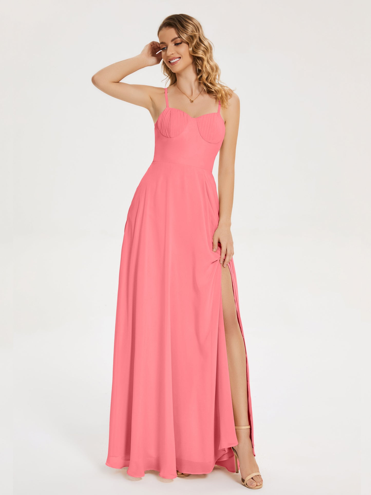 Ruth Spaghetti Straps A-line Bridesmaid Dress with Slit