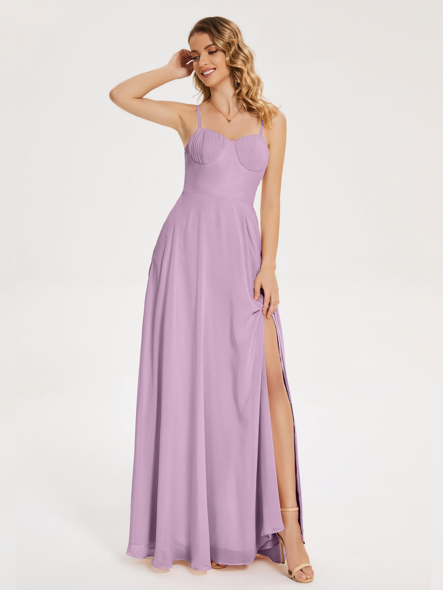 Ruth Spaghetti Straps A-line Bridesmaid Dress with Slit