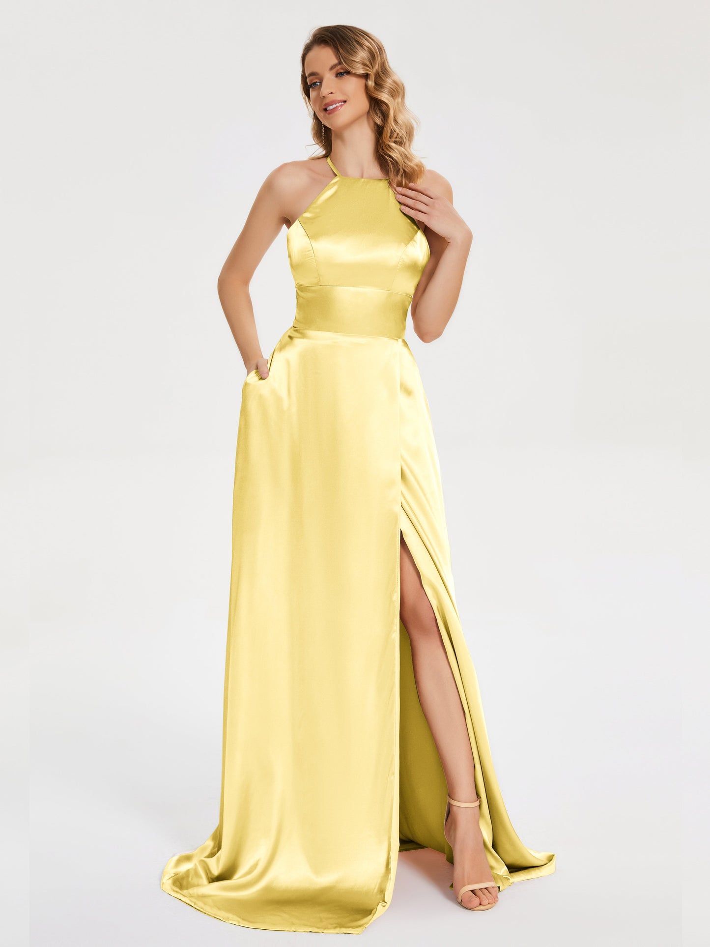 Elaina Spaghetti Straps Soft Satin Bridesmaid Dress with Training