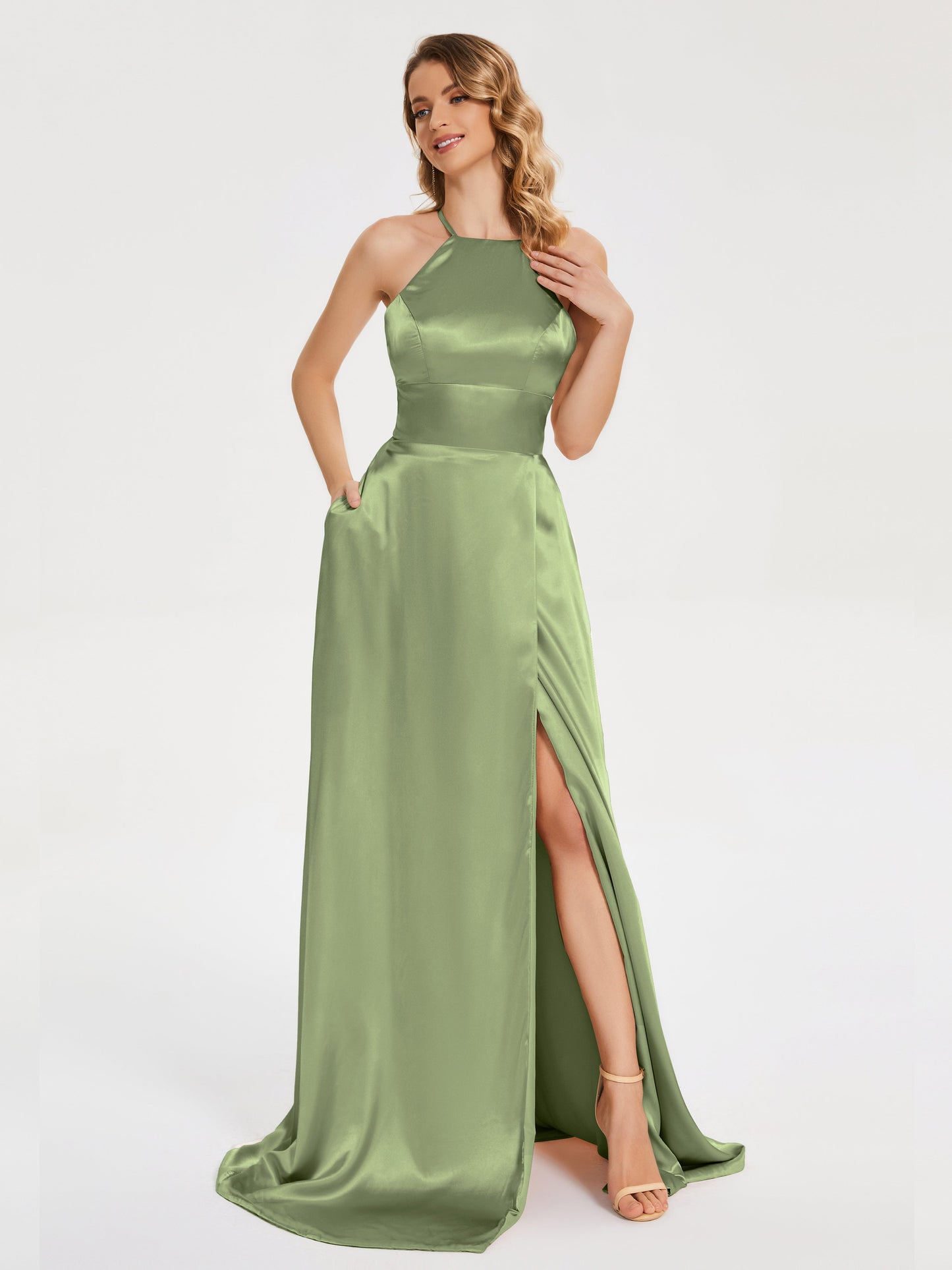 Elaina Spaghetti Straps Soft Satin Bridesmaid Dress with Training