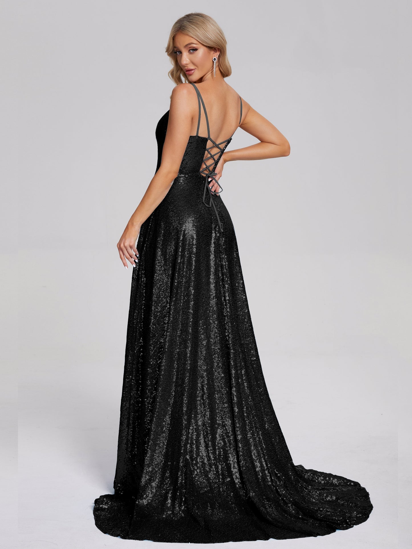 Lyric Spaghetti Straps Square Neck Sequins Bridesmaid Dress
