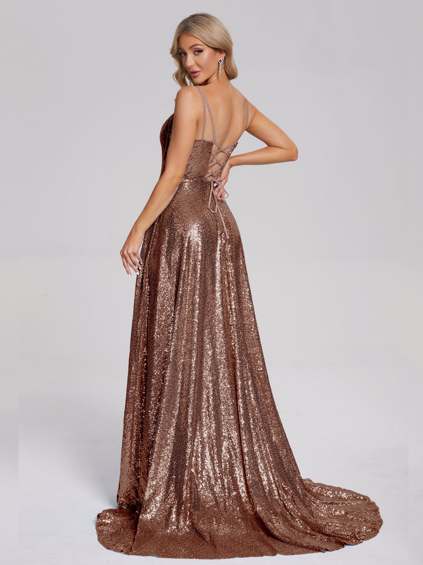 Lyric Spaghetti Straps Square Neck Sequins Bridesmaid Dress