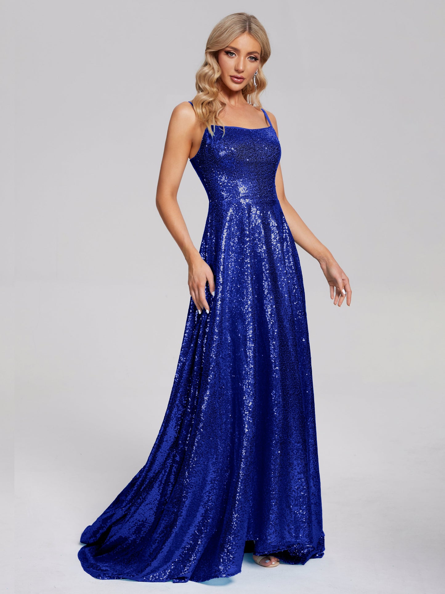 Lyric Spaghetti Straps Square Neck Sequins Bridesmaid Dress