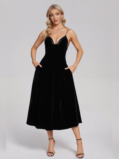 Cassidy Spaghetti Straps V-Neck Velvet Bridesmaid Dress
