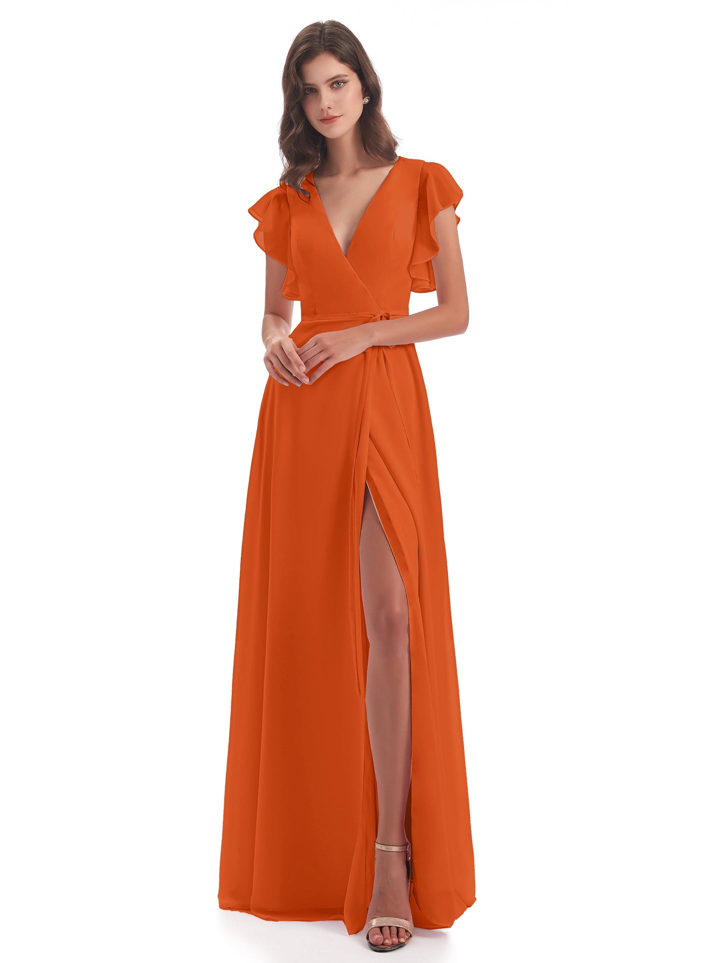 Stella Sheath Floor Length V-Neck Chiffon Bridesmaid Dresses