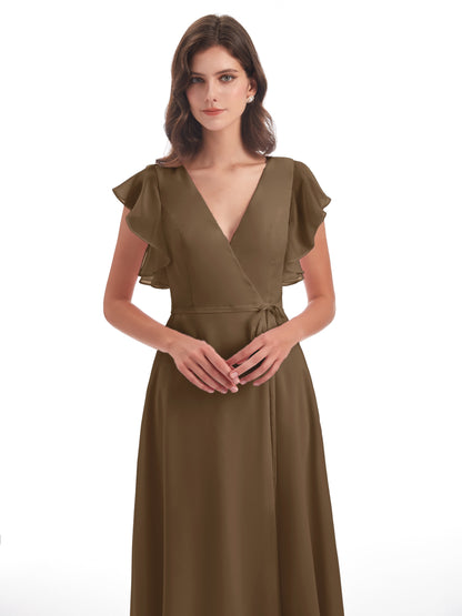 Stella Sheath Floor Length V-Neck Chiffon Bridesmaid Dresses