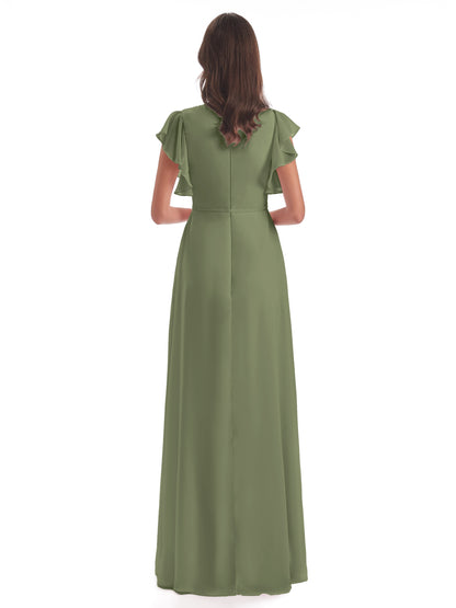 Stella Sheath Floor Length V-Neck Chiffon Bridesmaid Dresses
