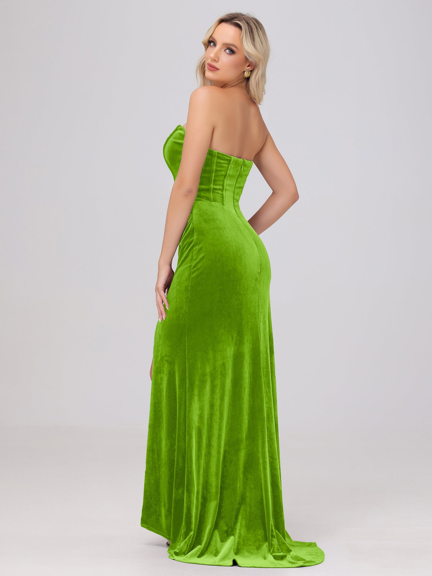 Strapless Sheath Ruched Velvet Bridesmaid Dresses with Slit