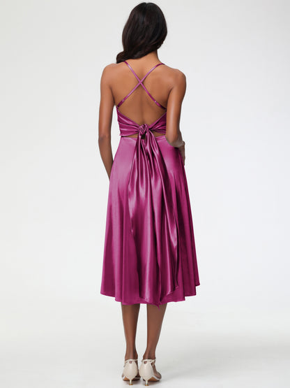 Fuchsia Dresses Bridesmaid Minimalist A Line Spaghetti Straps Sleeveless Stretch Satin Bridesmaid Dress