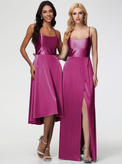 Fuchsia Dresses Bridesmaid Minimalist A Line Spaghetti Straps Sleeveless Stretch Satin Bridesmaid Dress