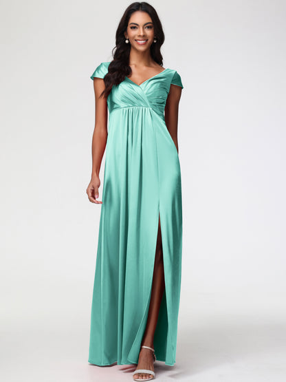 Bridesmaid Dresses Mint Green V-Neck Minimalist Cap Sleeves A Line Stretch Satin Bridesmaid Dress