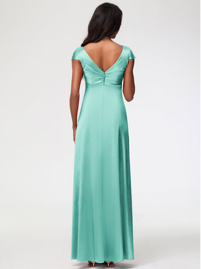 Bridesmaid Dresses Mint Green V-Neck Minimalist Cap Sleeves A Line Stretch Satin Bridesmaid Dress