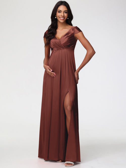 Boho Terracotta Bridesmaid Dresses V-Neck Minimalist Cap Sleeves A Line Stretch Satin Bridesmaid Dress