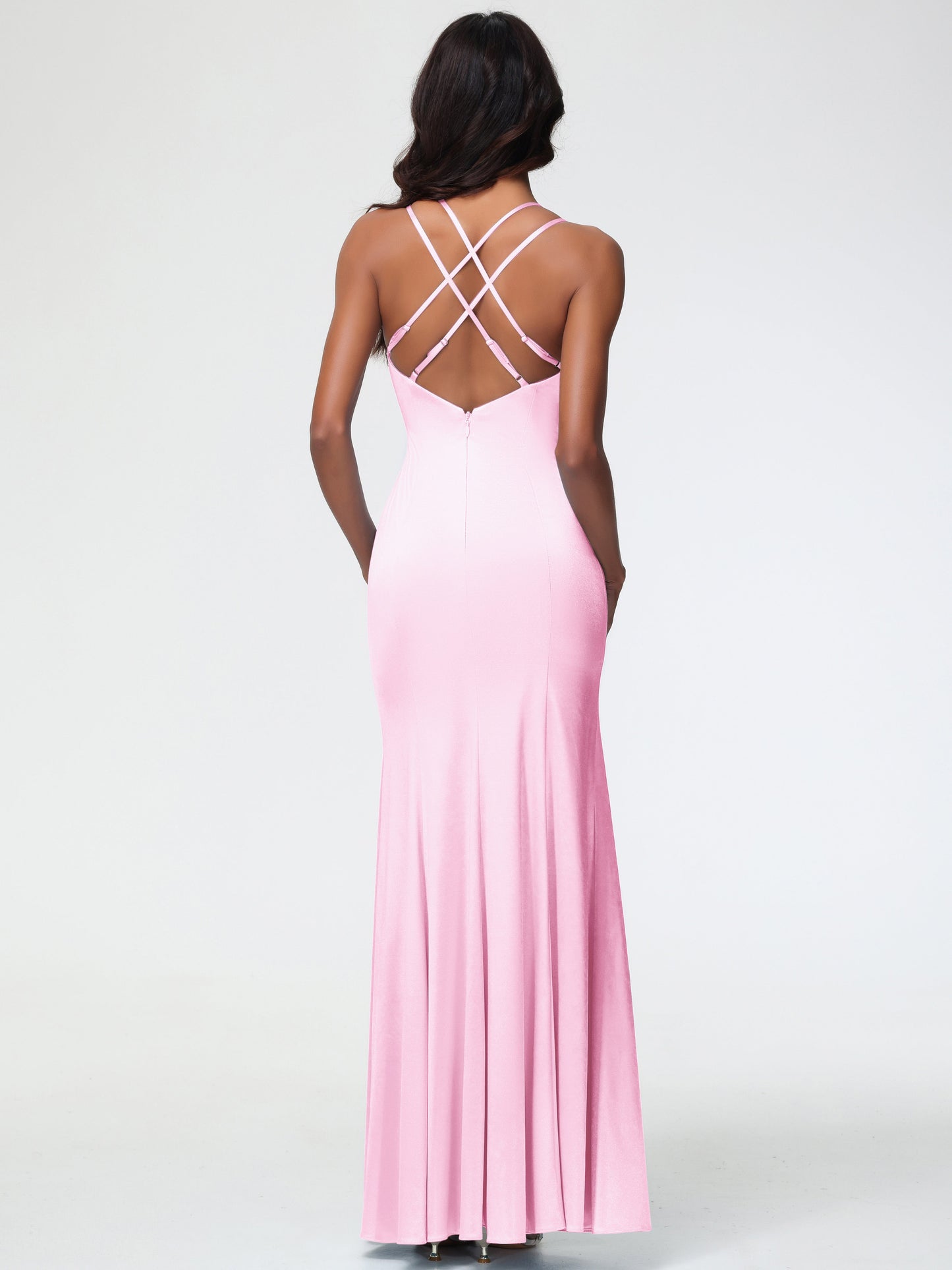 Blush Pink Bridesmaid Dresses Mermaid Slit Floor Length Sleeveless Spaghetti Straps Bridesmaid Dress