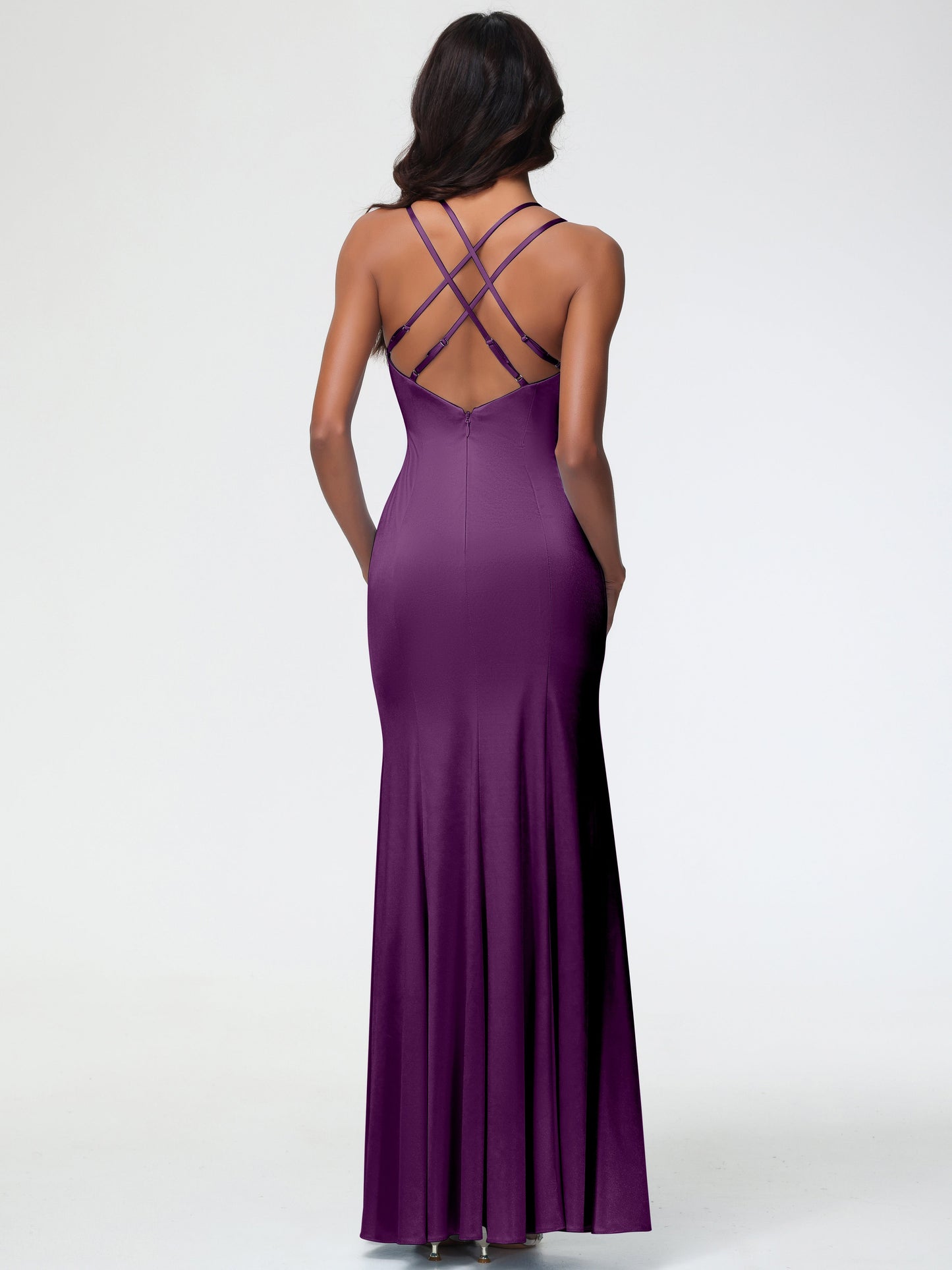 Bridesmaid Dresses Grape Mermaid Slit Floor Length Sleeveless Spaghetti Straps Bridesmaid Dress
