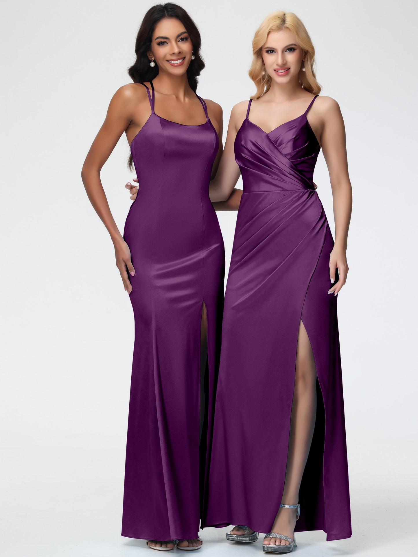 Bridesmaid Dresses Grape Mermaid Slit Floor Length Sleeveless Spaghetti Straps Bridesmaid Dress