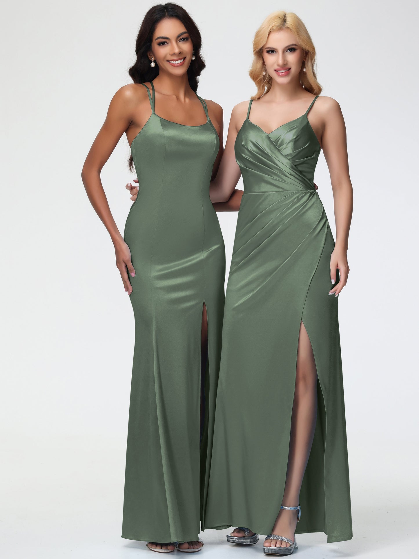Bridesmaid Dresses Olive Green Mermaid Slit Floor Length Sleeveless Spaghetti Straps Bridesmaid Dress